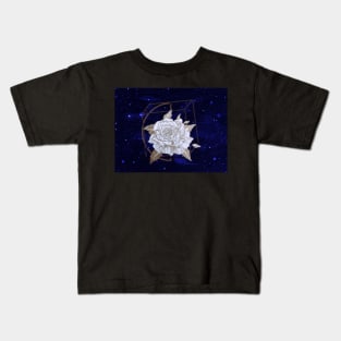 Geometric Gold Rose in Space (Navy Blue) Kids T-Shirt